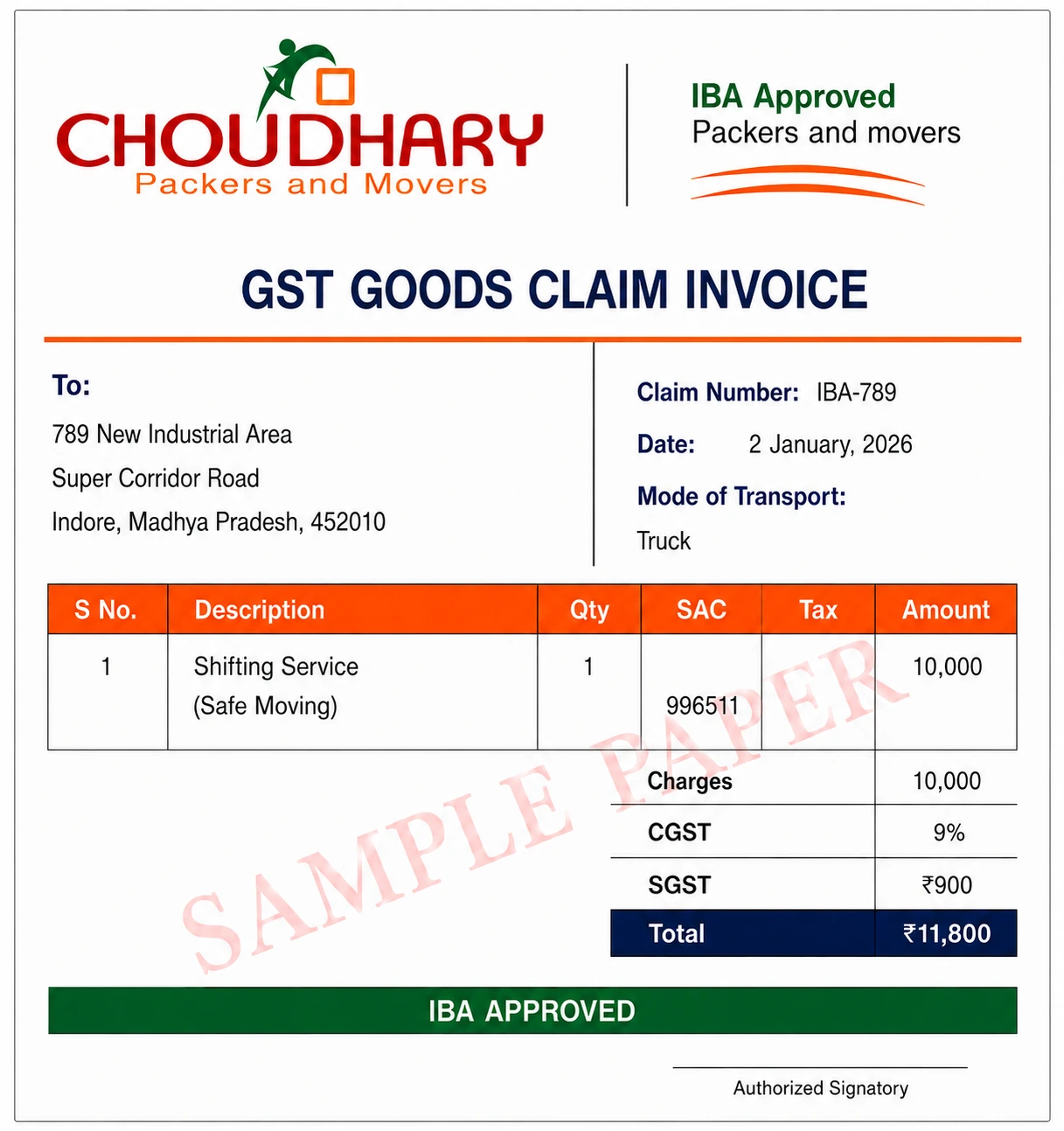 IBA Approved Packers and Movers in Ratlam
